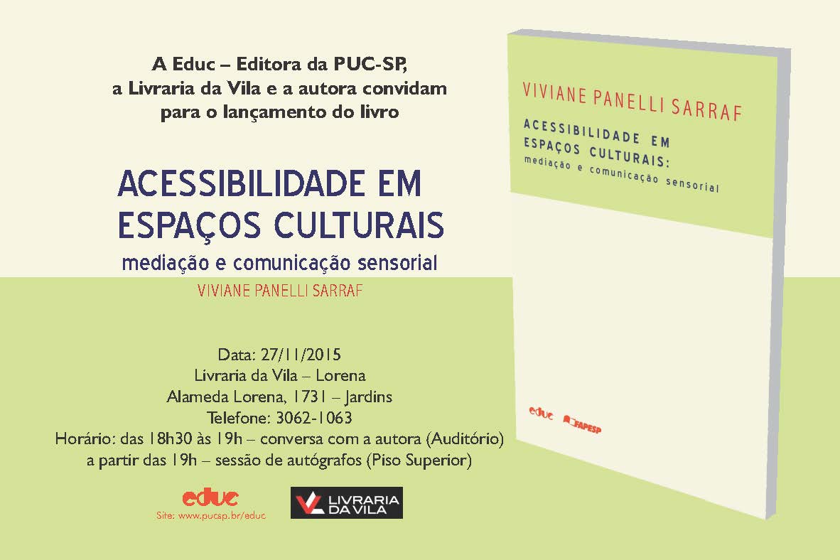 Convite Lançamento Livro Acessibilidade em Espaços Culturais - Viviane Sarraf