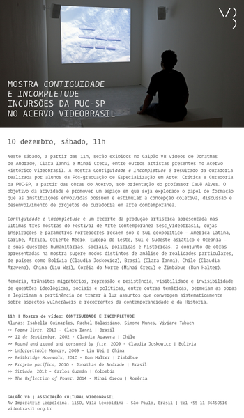 Mostra "Contiguidade e Incompletude: incursões da PUC-SP no Acervo Videobrasil" - 10/12