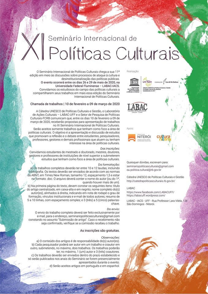 CHAMADA XI SEMINÁRIO INTERNACIONAL DE POLÍTICAS CULTURAIS