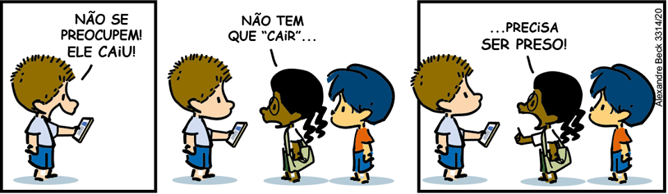 Tirinhas do Artista Alexandre Beck com o personagem Armadinho sobre a fala do Secretário Roberto Alvim