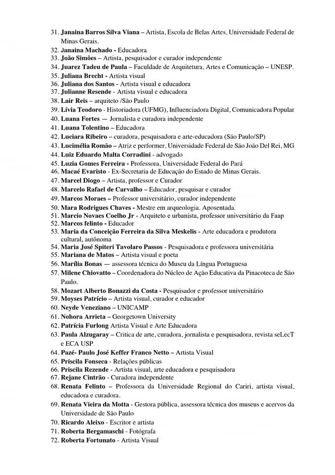 Moção de repúdio às demissões de Renata Bittencourt e de mais 80 funcionários e funcionárias do Instiuto Inhotim