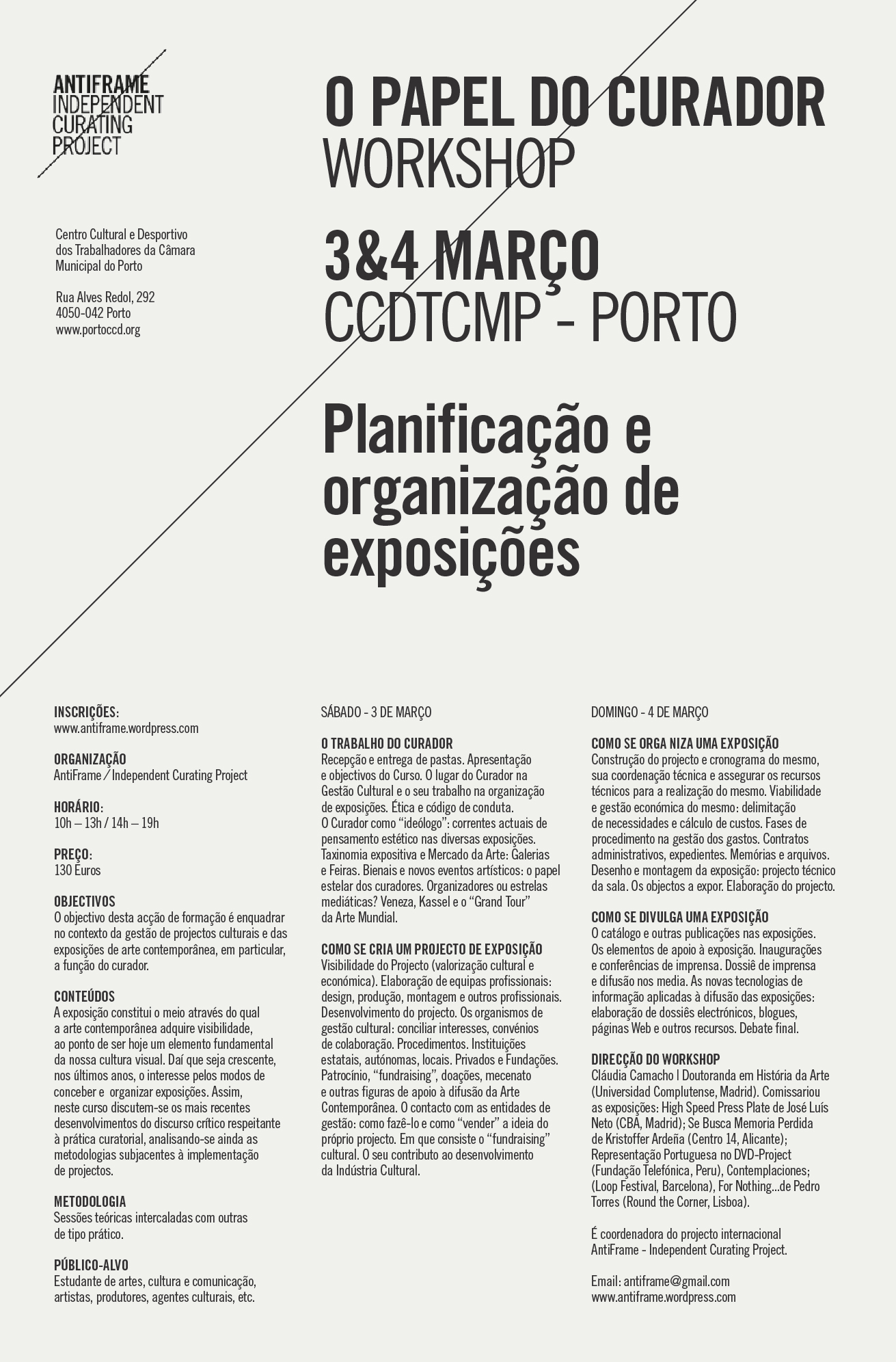 Workshop Planificação e Organização de Exposições: o Papel do Curador | Porto | 3 e 4 de Março