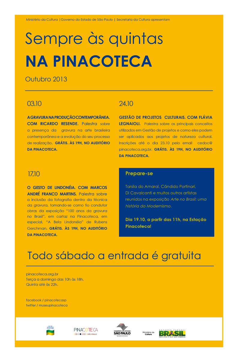 “Sempre às quintas”, na Pinacoteca: Outubro