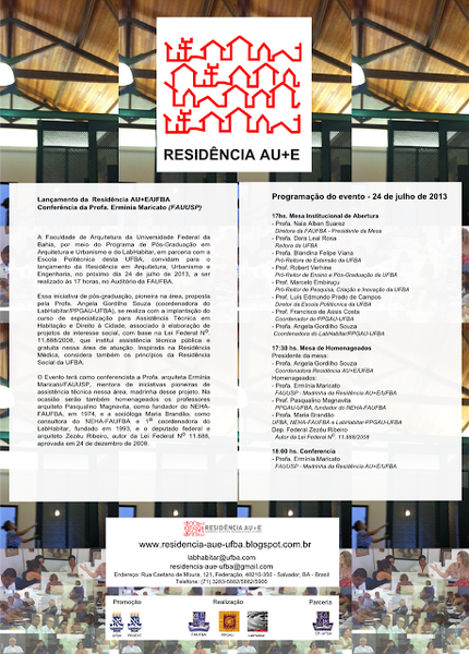 Lançamento da Residência AU+E-UFBA Salvador BA