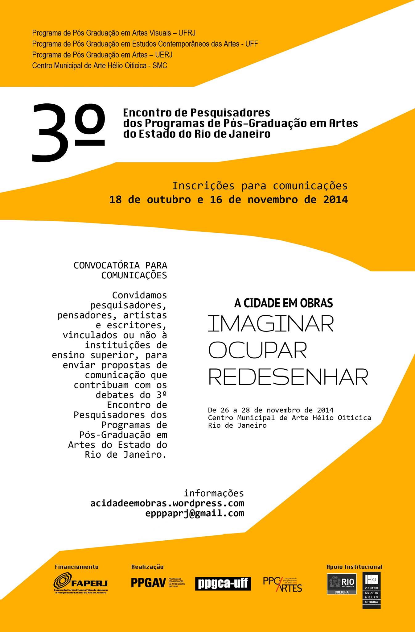 Convocatória - III Encontro de Pesquisadores dos Programas de Pós Graduação Em Artes - RJ