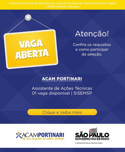 Vaga Aberta | Sistema Estadual de Museus - SISEM-SP  | Junho 2019