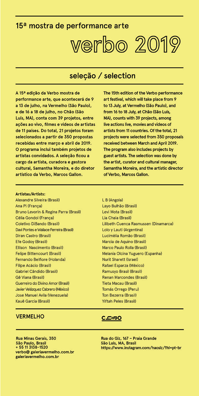 Verbo 2019: seleção de artistas / selection of artists