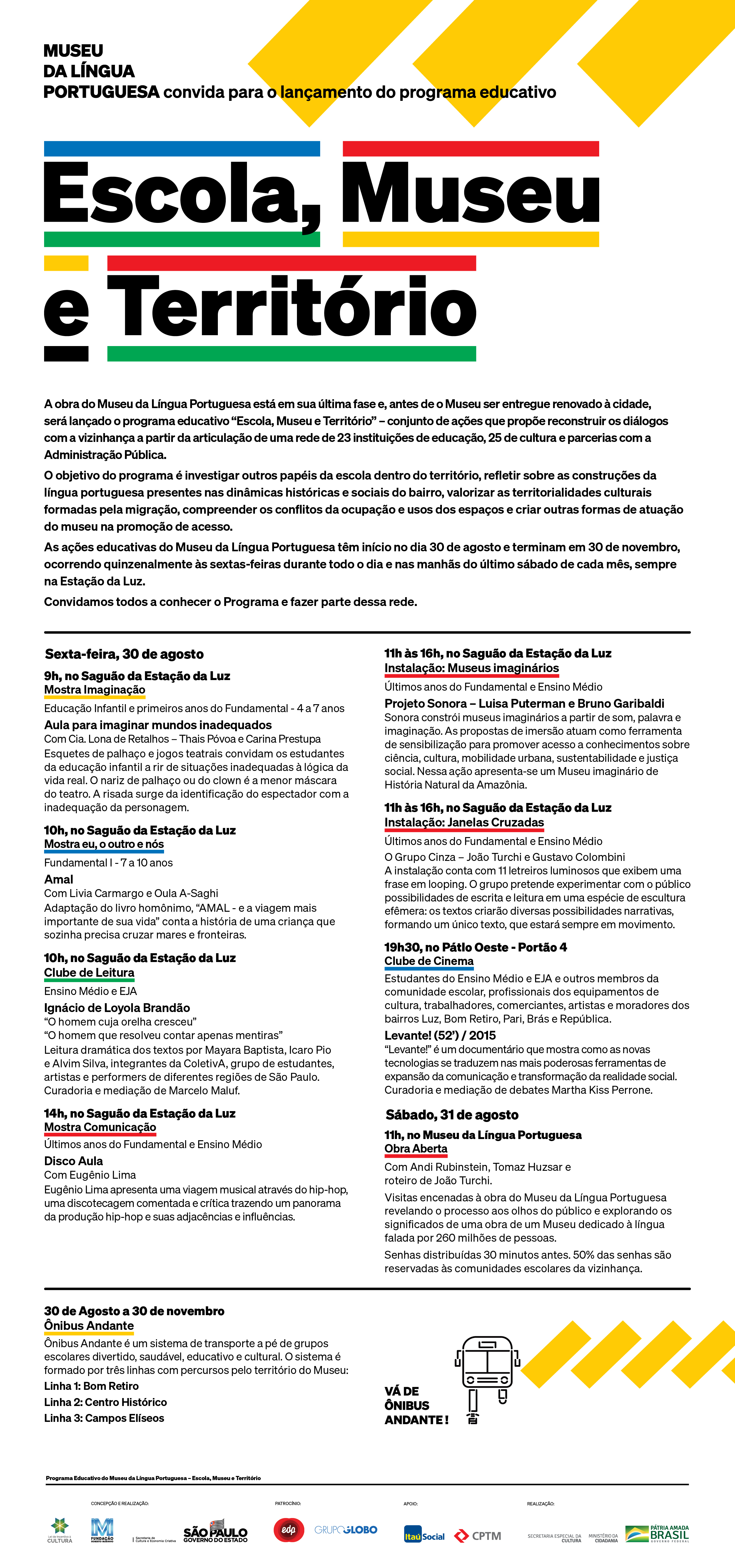 LANÇAMENTO: Programa Educativo Escola, Museu e Território, dias 30 e 31 de agosto, na Estação da Luz.