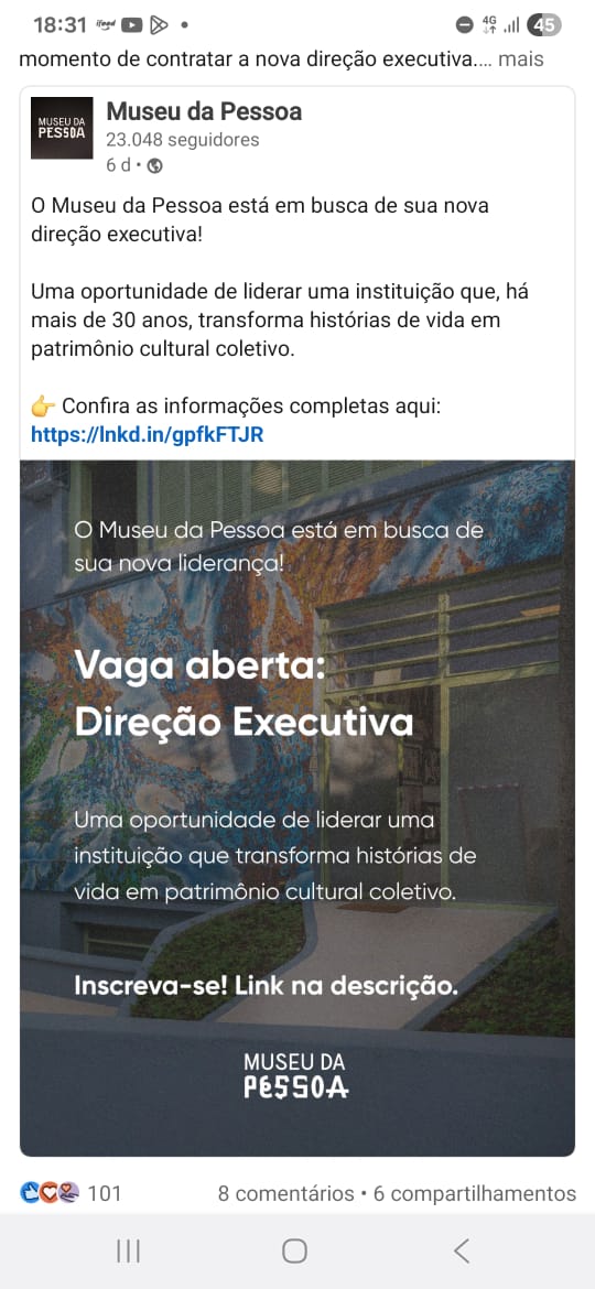 Vaga Aberta: Direção executiva - Museu da Pessoa 