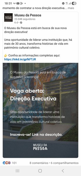 Vaga Aberta: Direção executiva - Museu da Pessoa 