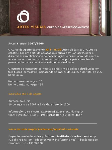 Curso de aperfeiçoamento em Artes Visuais - Escola de Extensão - Unicamp | Campinas