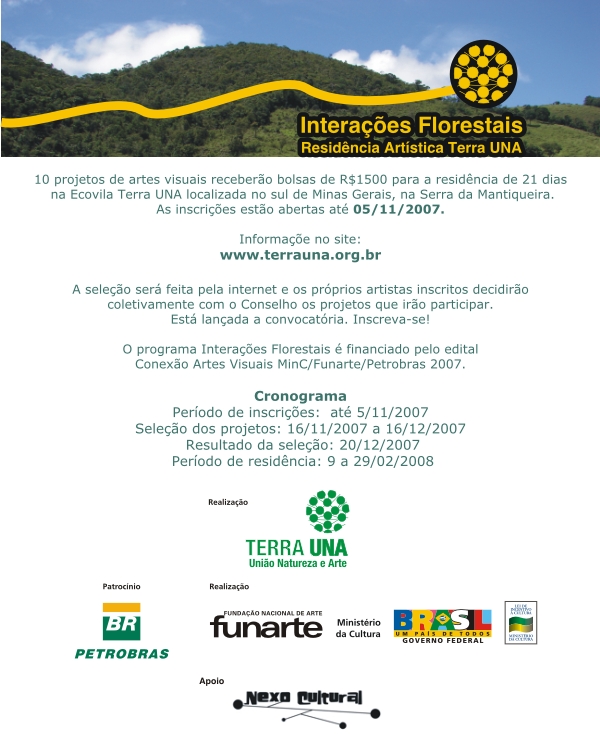 Inscrições para participar do Interações Florestais. Residência Artística Terra UNA.