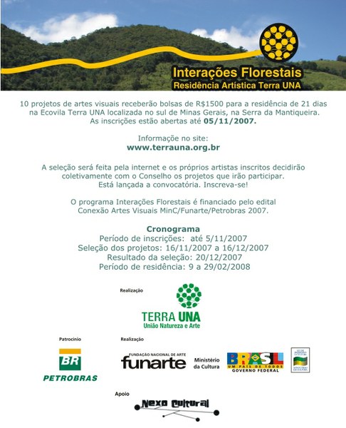 Inscrições para participar do Interações Florestais. Residência Artística Terra UNA.
