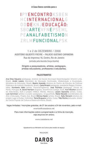 I Encontro Internacional de Educação: Arte e Analfabetismo Funcional