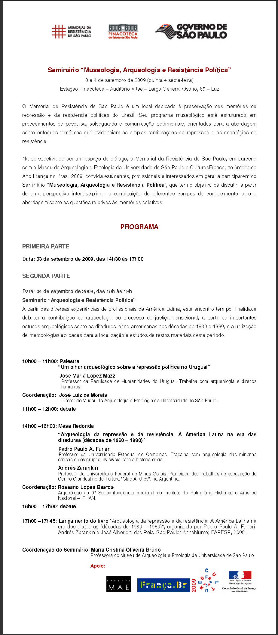 Seminário “Museologia, Arqueologia e Resistência Política”