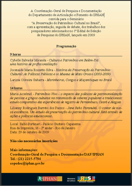 Seminário "A preservação do patrimônio cultural no Brasil"
