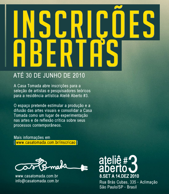 Casa Tomada / inscrições Ateliê Aberto #3