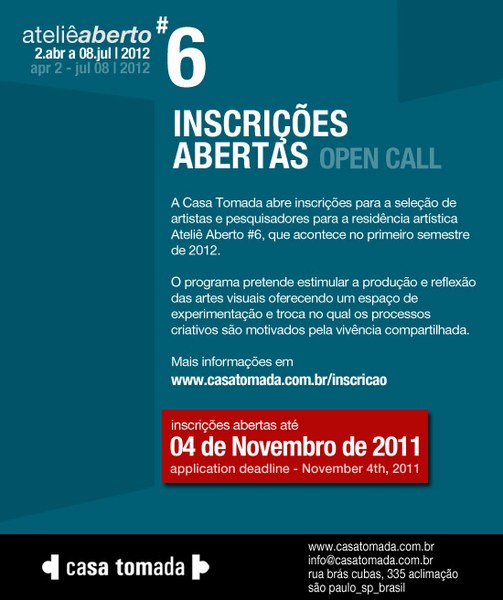  Casa Tomada / inscrições residência artística / 04 de novembro 2011