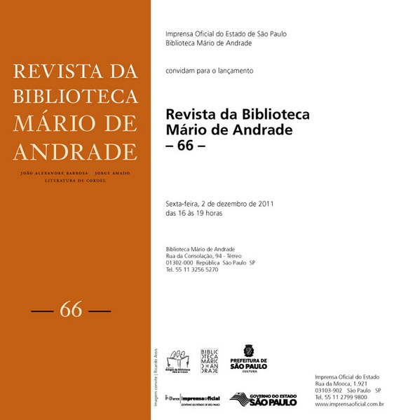 Lançamento do n° 66 da Revista da Biblioteca Mário de Andrade